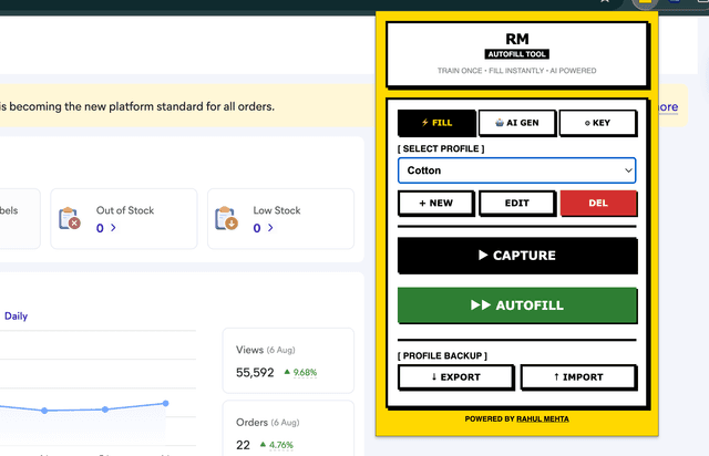 Auto fill listing for meesho Extension