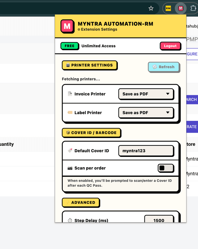 Myntra Order Automation Extension